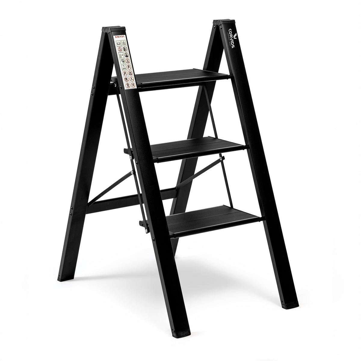 Corvids 3-Steps Premium Folding Step Stool with 2-Year Warranty (Black)