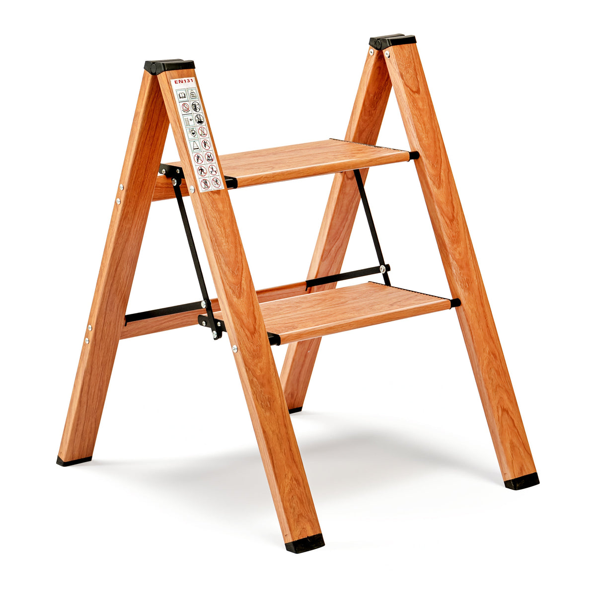 Corvids 2-Steps Premium Folding Step Stool | 2-Year Warranty | Wide Anti-Slip Pedal, Portable Lightweight Aluminum Step Ladder for Home and Office Use (Teak)