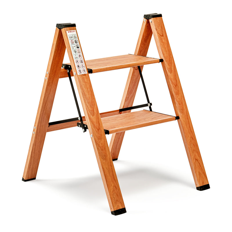 Corvids 2-Steps Premium Folding Step Stool | 2-Year Warranty | Wide Anti-Slip Pedal, Portable Lightweight Aluminum Step Ladder for Home and Office Use (Teak)-1