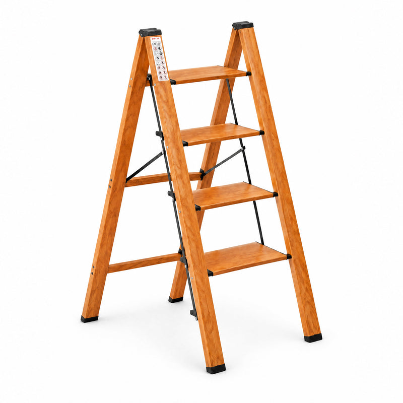 Corvids 4-Steps Premium Folding Step Stool | 2-Year Warranty | Wide Anti-Slip Pedal, Portable Lightweight Aluminum Step Ladder for Home and Office Use (Teak)-1