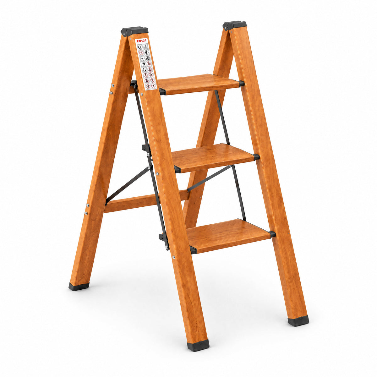 Corvids 3-Steps Premium Folding Step Stool | 2-Year Warranty | Wide Anti-Slip Pedal, Portable Lightweight Aluminum Step Ladder for Home and Office Use (Teak)-1
