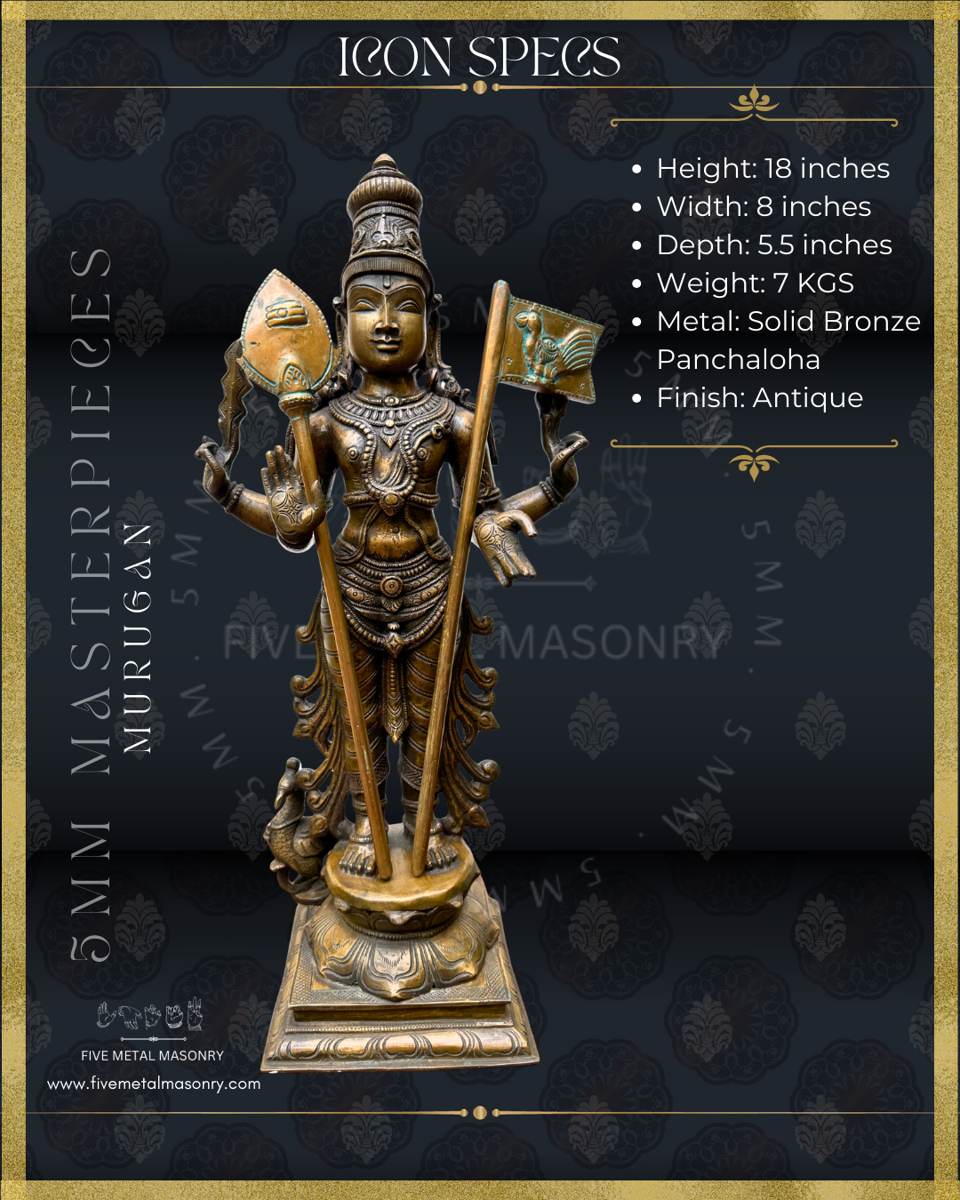 Murugan Panchaloha Bronze Icon - 18" - Masterpieces Collection