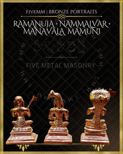 Vaishnava Saints: Ramanujacharya, Nammalvar, Manavalamamuni Panchaloha Bronze Icon Set - 3" - Polished finish