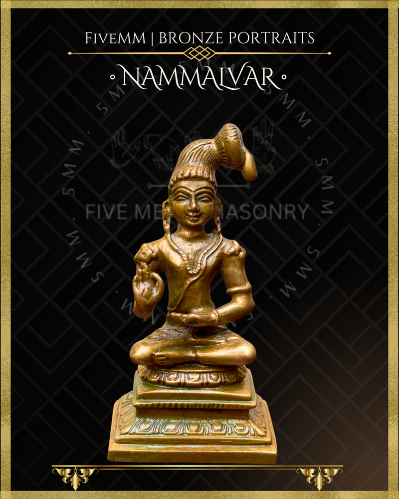 Vaishnava Saints: Ramanujacharya, Nammalvar, Manavalamamuni Panchaloha Bronze Icon Set - 3" - Antique finish