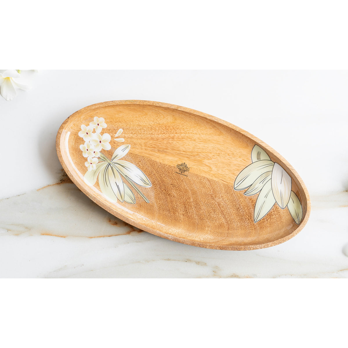 Wooden pluneria Flower Design Tray- Oval Shape