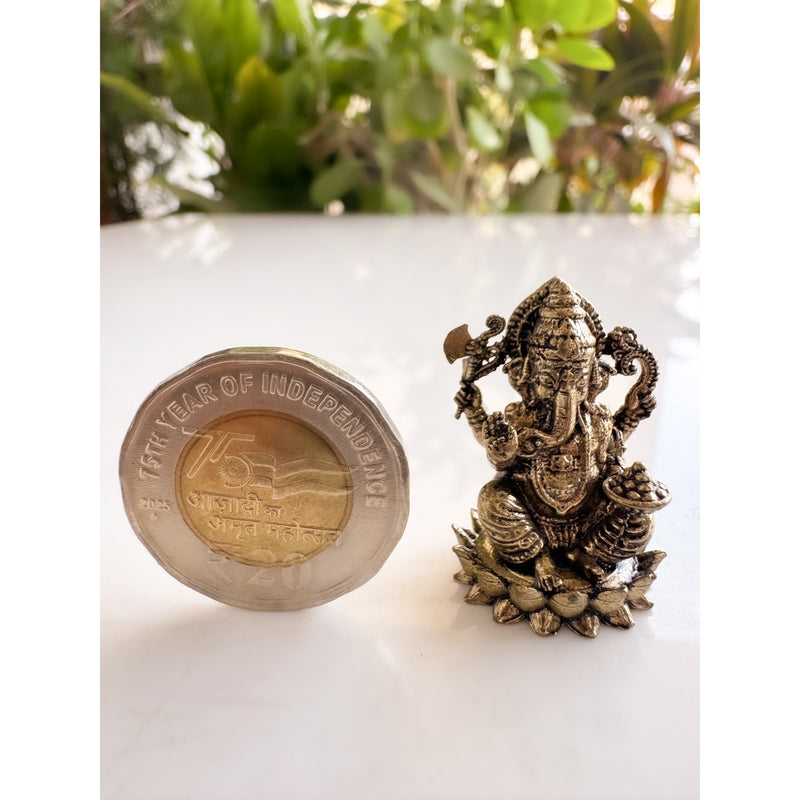 Pure Brass Miniature Ganesh Ji Murti Sitting On Lotus - 3.18 cm