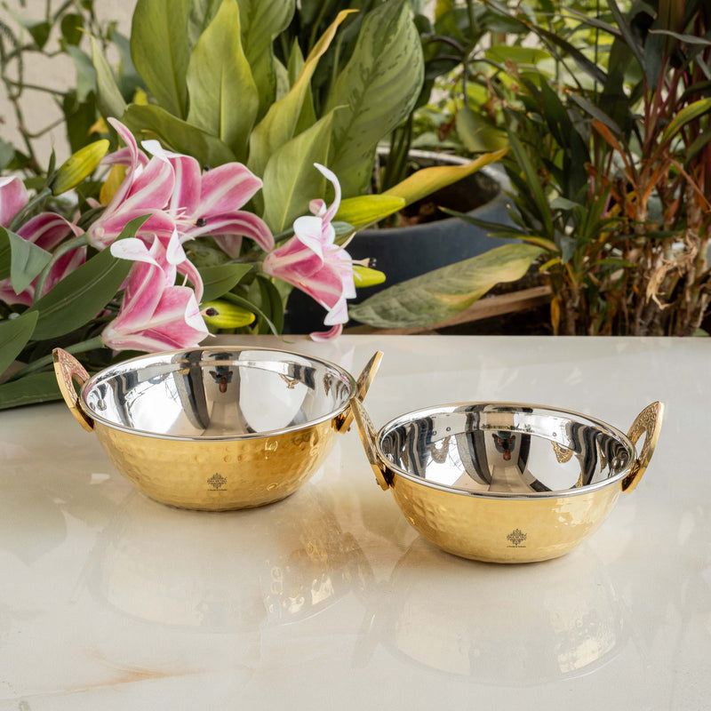 Brass Steel Kadai With Hammered Design- Tableware & Serveware