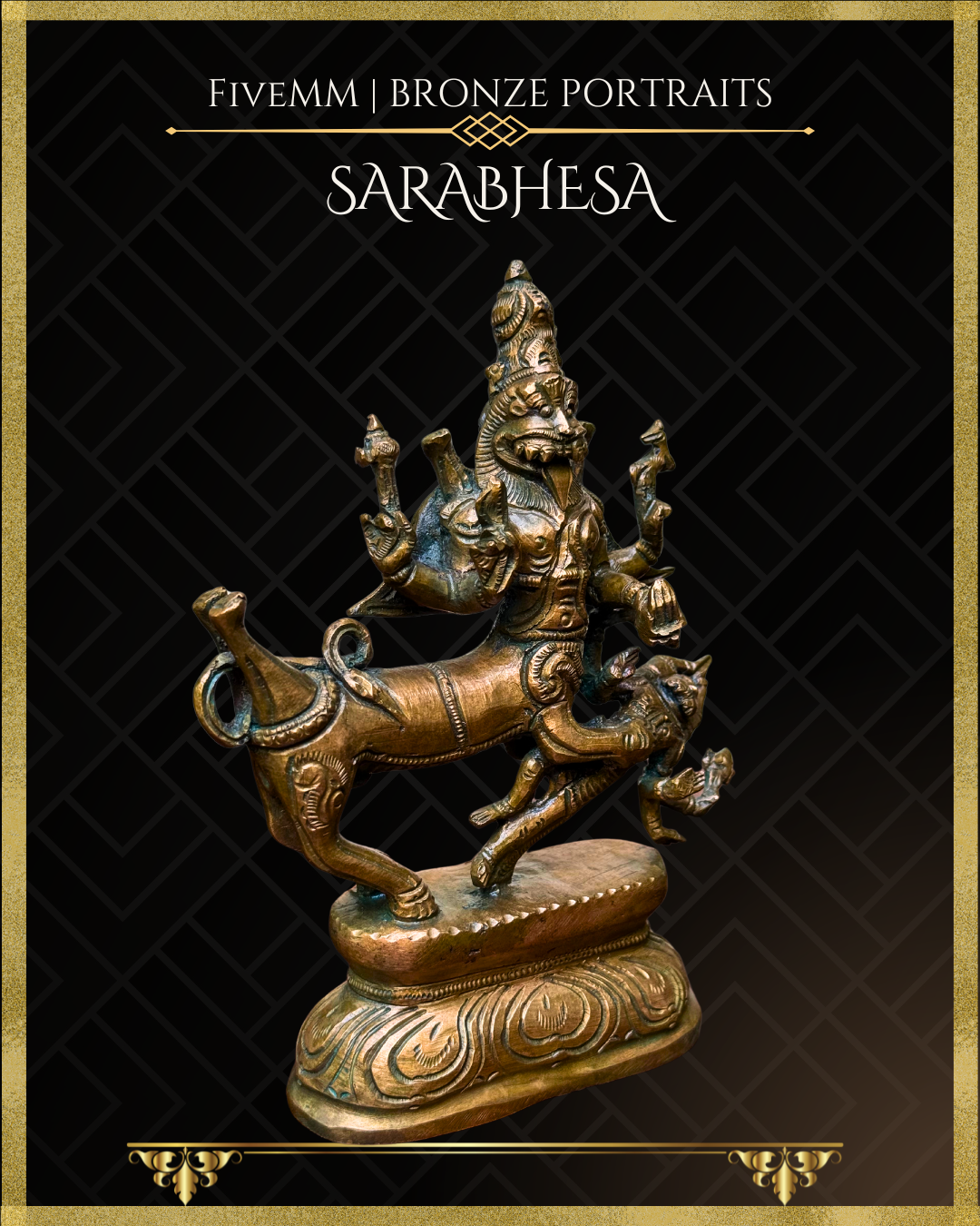 Sarabhesvara Shiva Panchaloha Bronze Icon - 6"