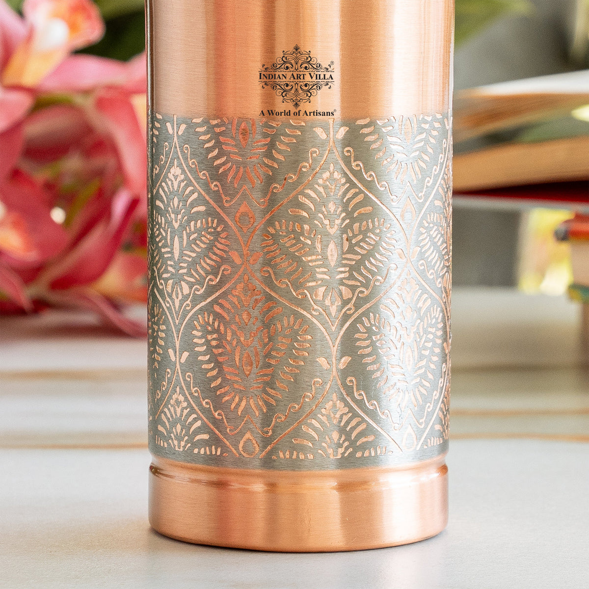 Pure Copper Bottle - Half Embossed Authentic Design