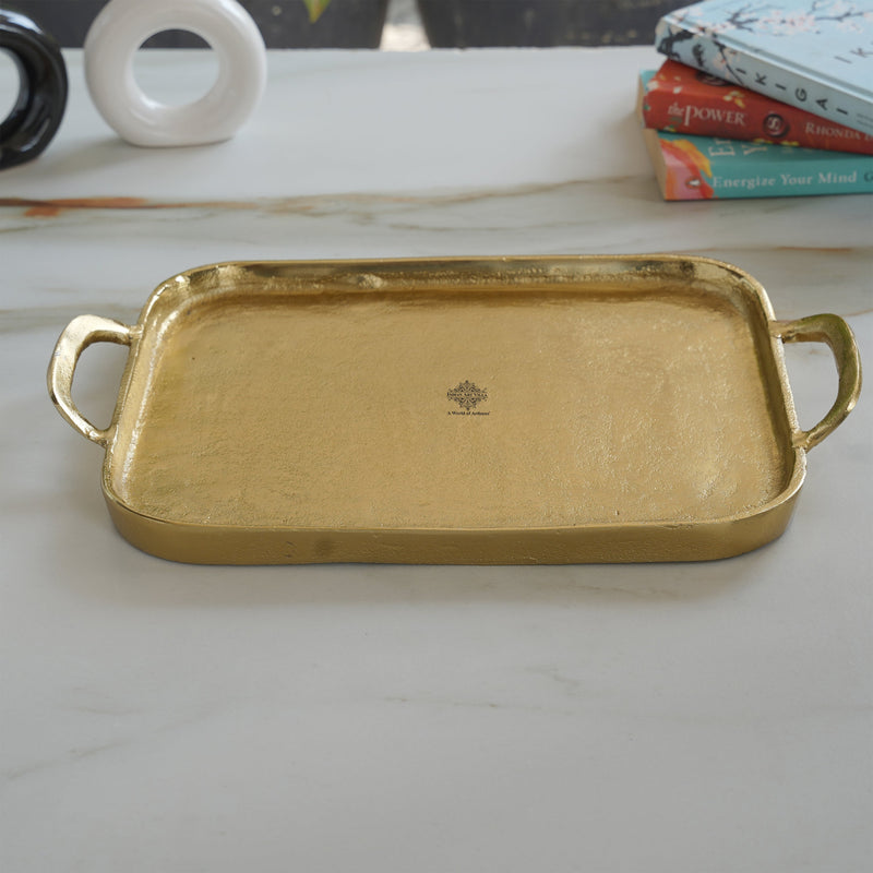 Brass Finish Tray With Both Side Handle 14.5 Inches Length