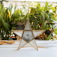 Brass & Glass Star Candle Stand with Handle- Decorative Accent