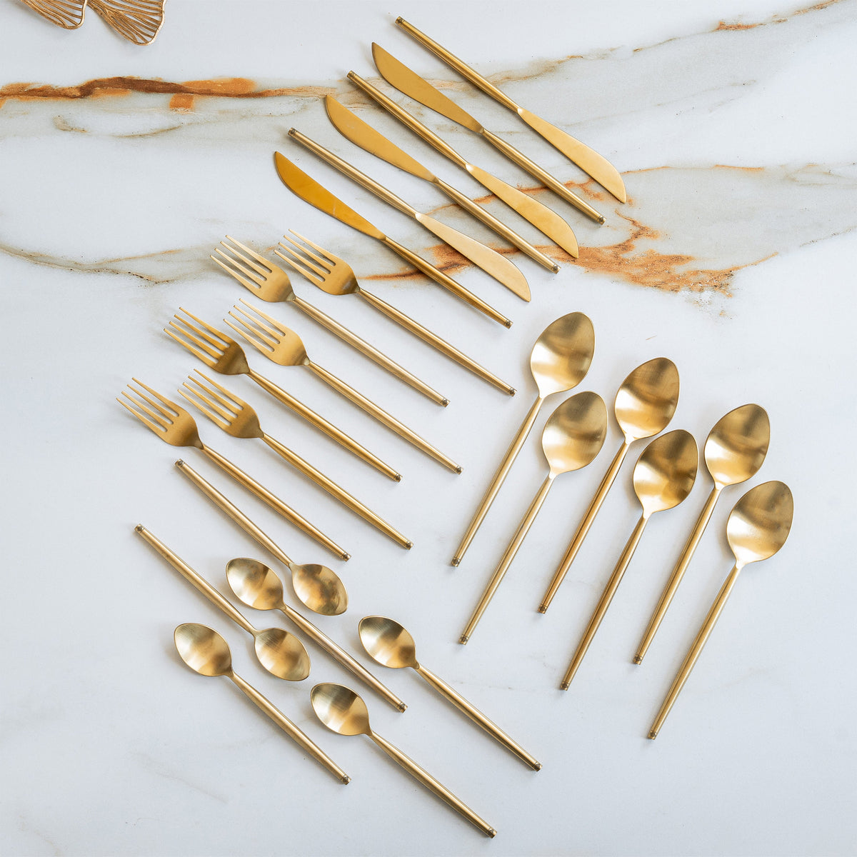 Brass Matt Finish 24 Pcs Cutlery Set with Velvet Box for Dining