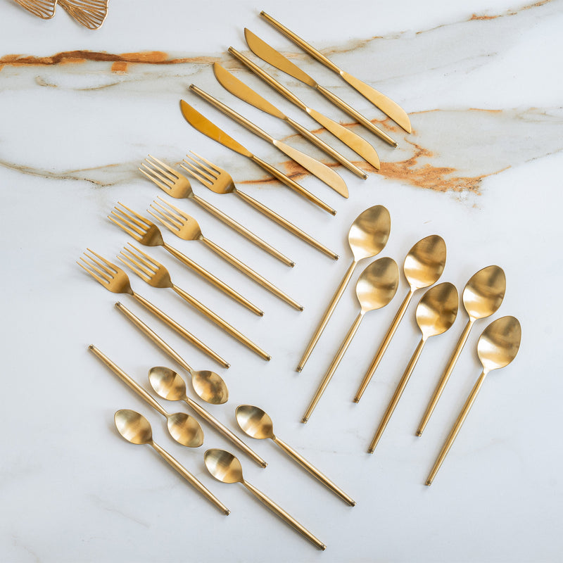 Brass Matt Finish 24 Pcs Cutlery Set with Velvet Box for Dining