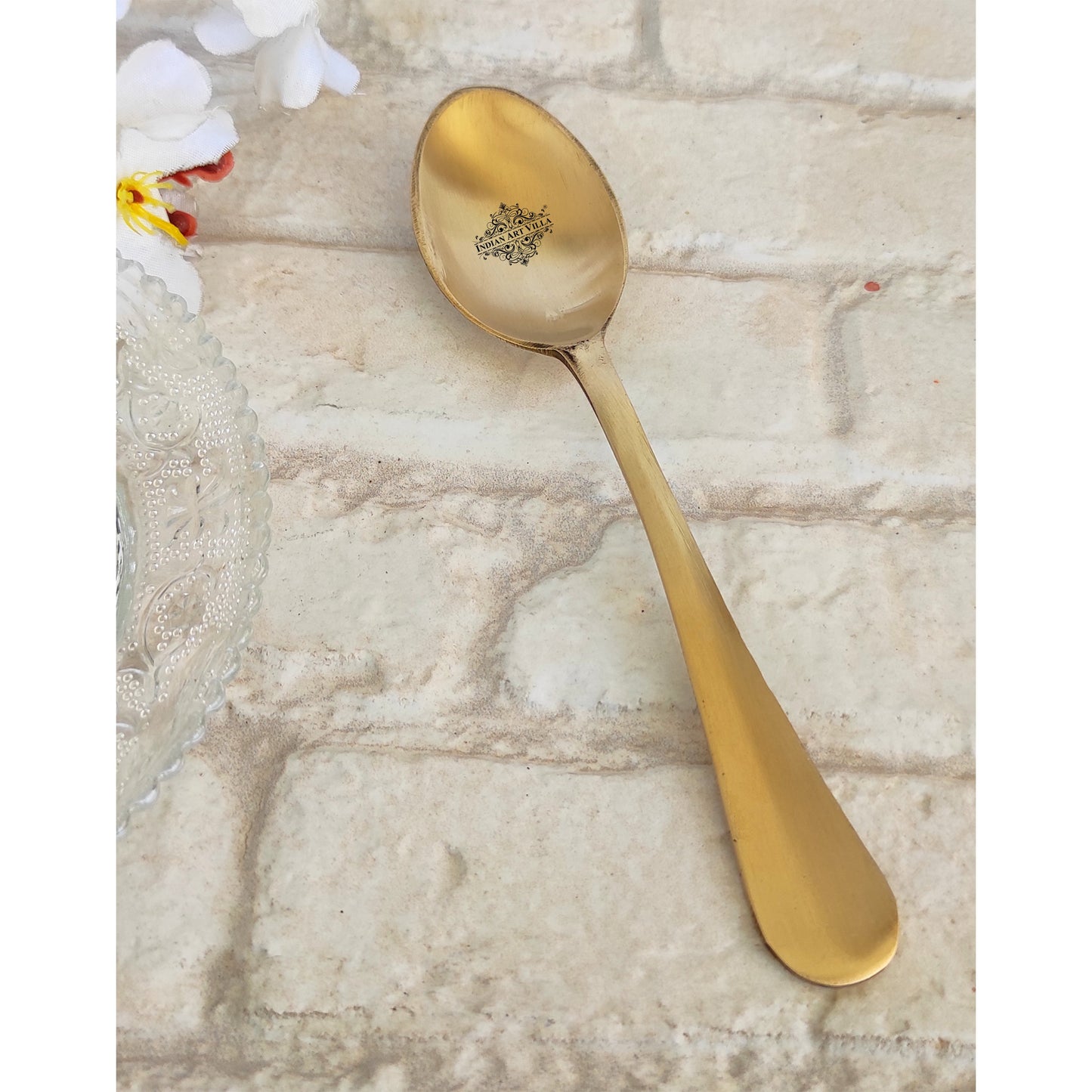 Pure Brass Baby Spoon with Matt Finish Design, Dinnerware, Tableware, Flatware & Cutlery, Length:- 19.05 cm
