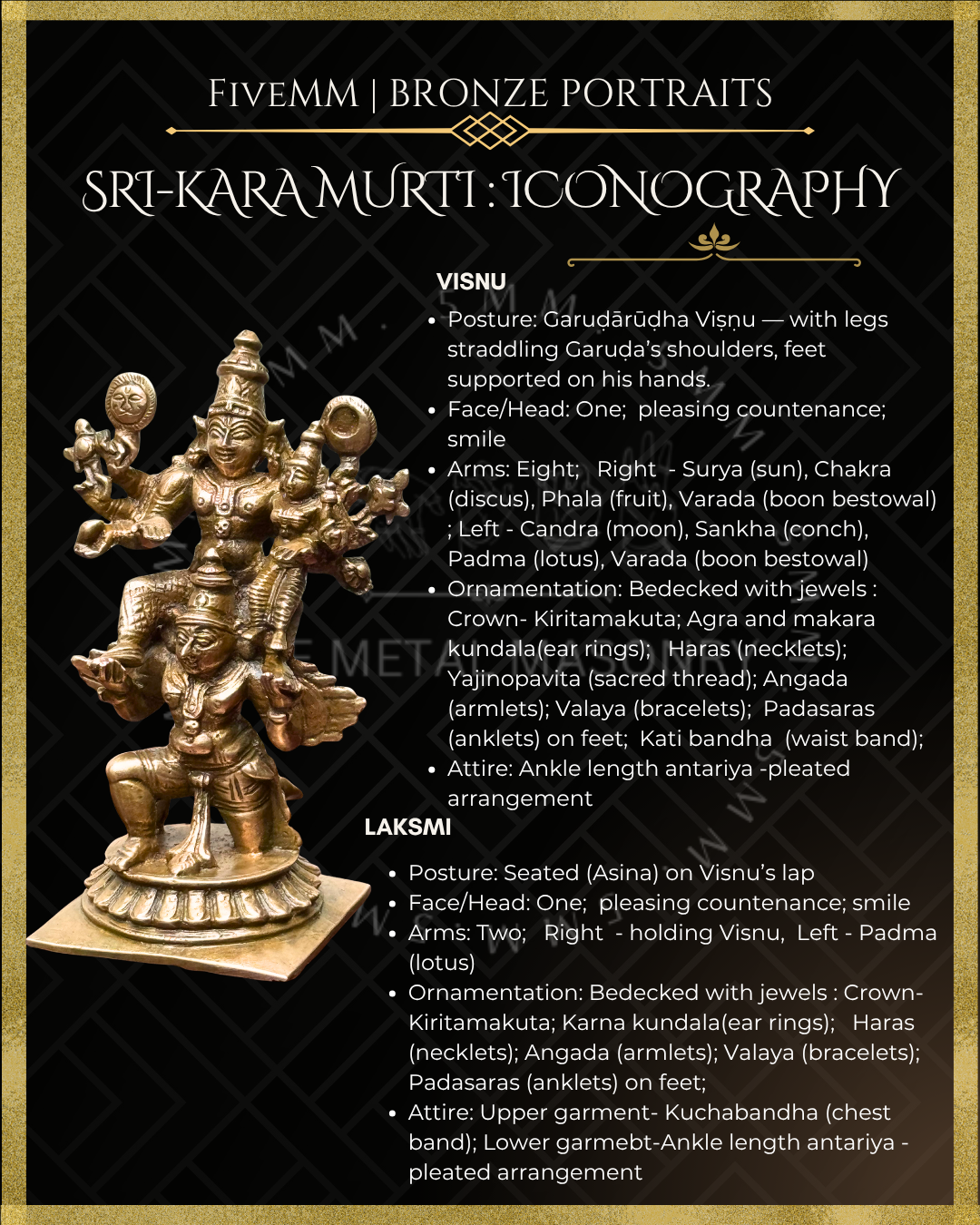 Vishnu with Lakshmi on Garuda Panchaloha Bronze Icon - 5"