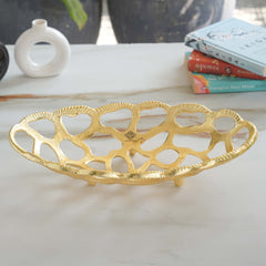 Brass Finish Oval Shape Hollow Design Tray/Fruit Basket