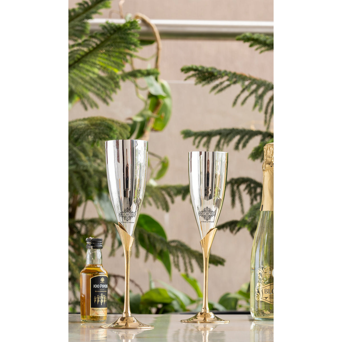 Silver Plated Champagne Flutes Set of 2 with Gift Box