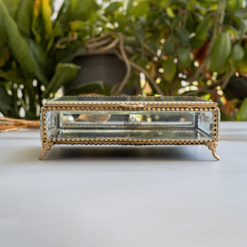 Brass & Glass Decorative Box with Embossed Shine Finish