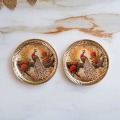 Brass Thali With Pichwai Peacock Print Set Of 2