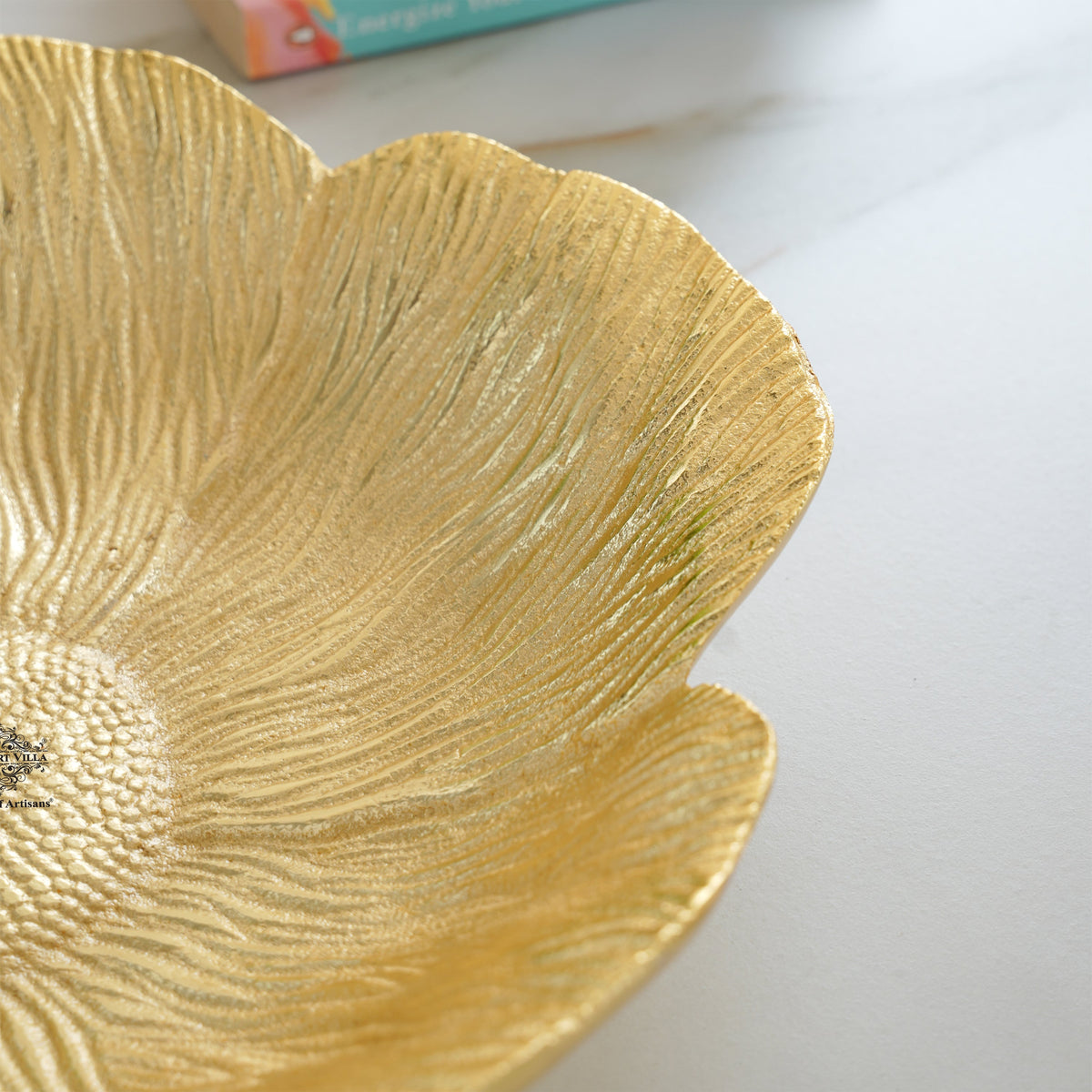 Brass Finish Sunflower Design Tray 13.5 Inches