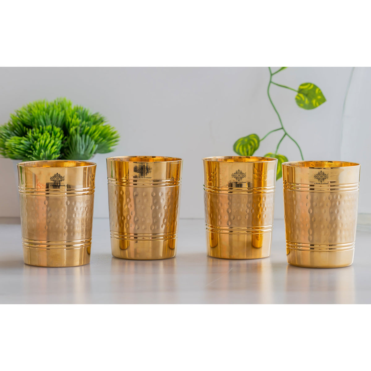 Pure Brass Hammered Lining Design Glass,220 ML
