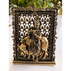 Pure Brass Miniature Krishna Ji Murti with Cow - 7.87 cm