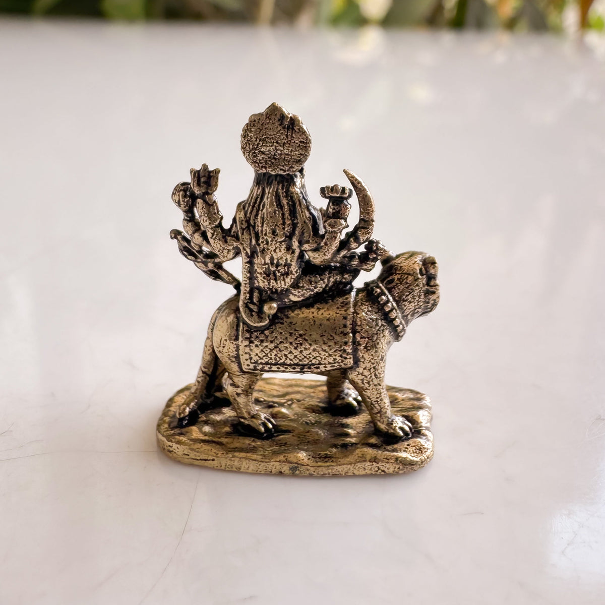 Pure Brass Miniature Durga Ji Sitting on Lion Idol for Pooja