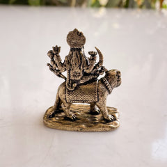 Pure Brass Miniature Durga Ji Sitting on Lion Idol for Pooja