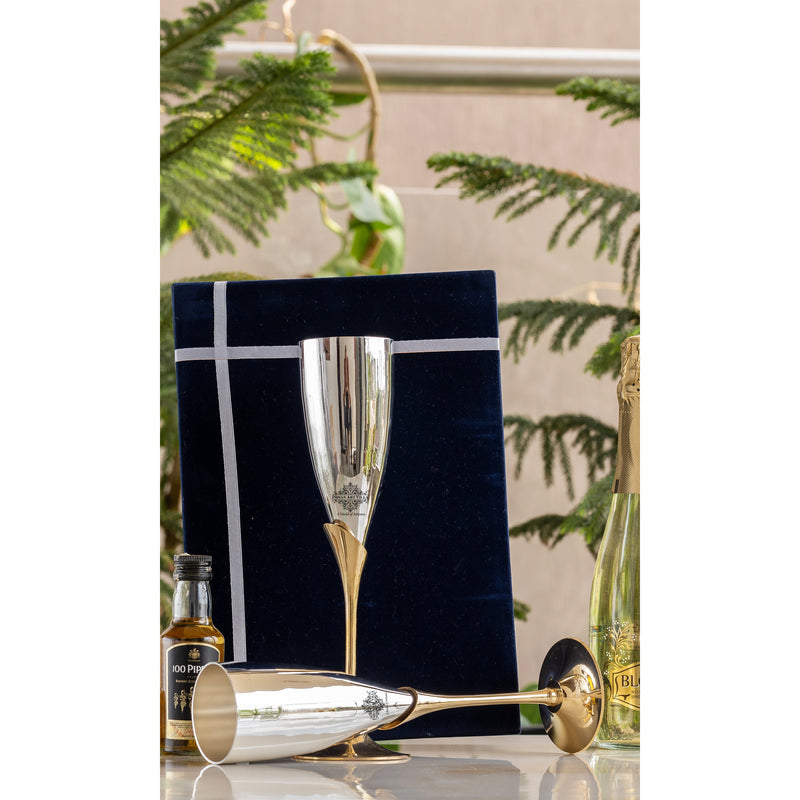 Silver Plated Champagne Flutes Set of 2 with Gift Box