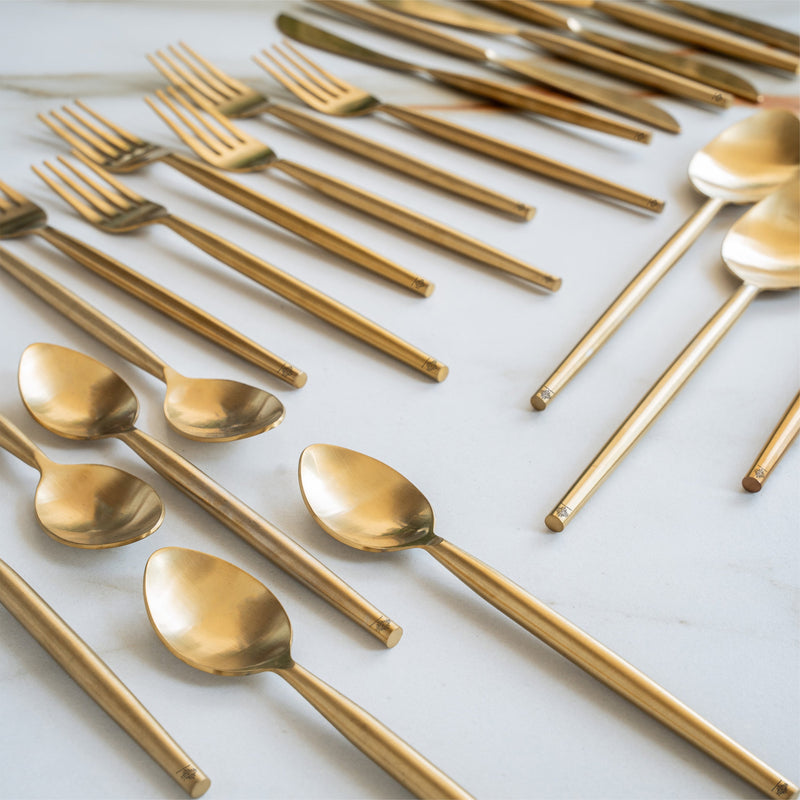 Brass Matt Finish 24 Pcs Cutlery Set with Velvet Box for Dining