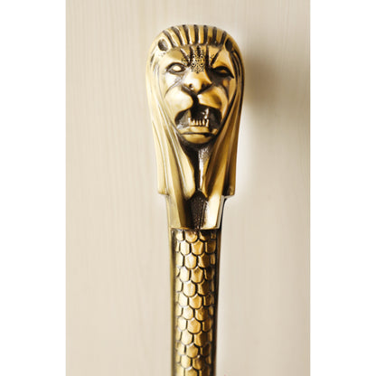 Brass-Finished Aluminum Door Handle with Lion Head Design