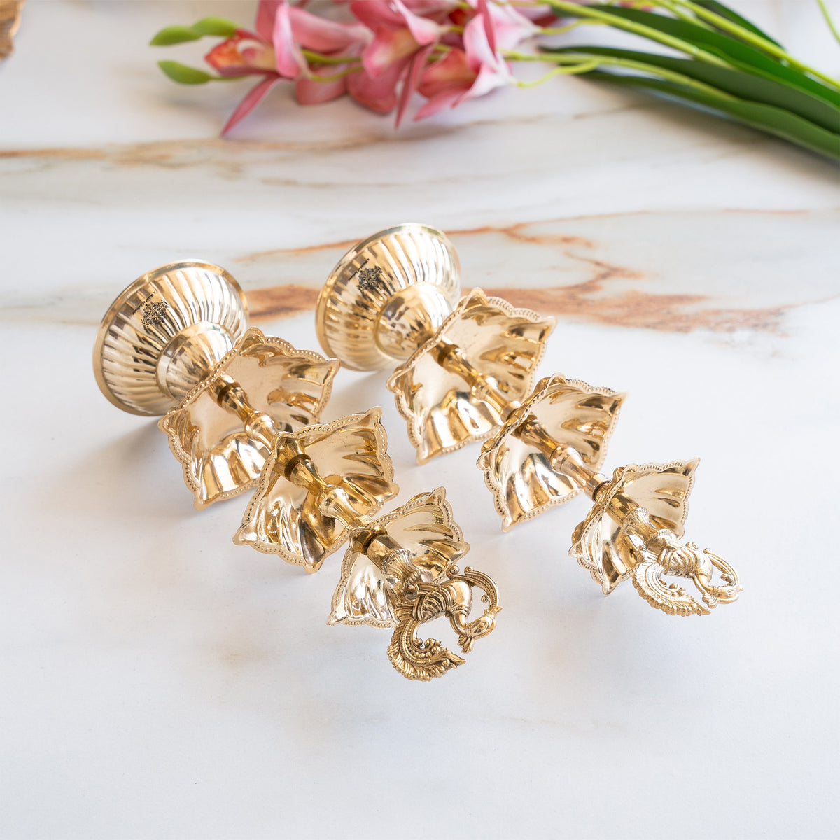 Brass Three-Tier Pillar Diya Set of 2 for Pooja & Home Décor