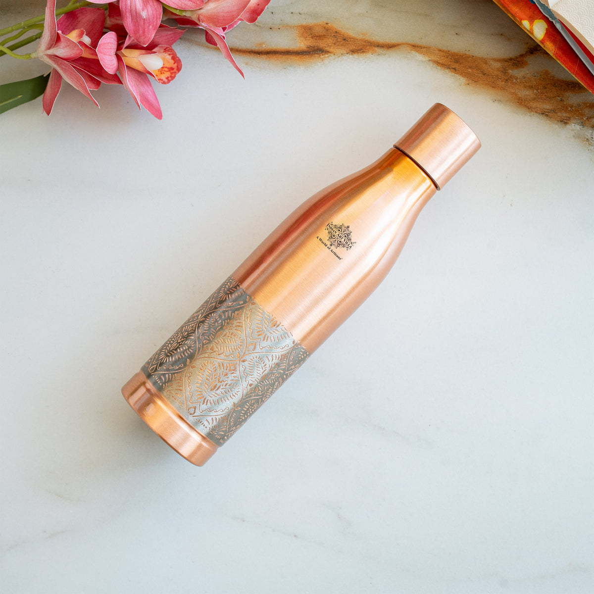 Pure Copper Bottle - Half Embossed Authentic Design