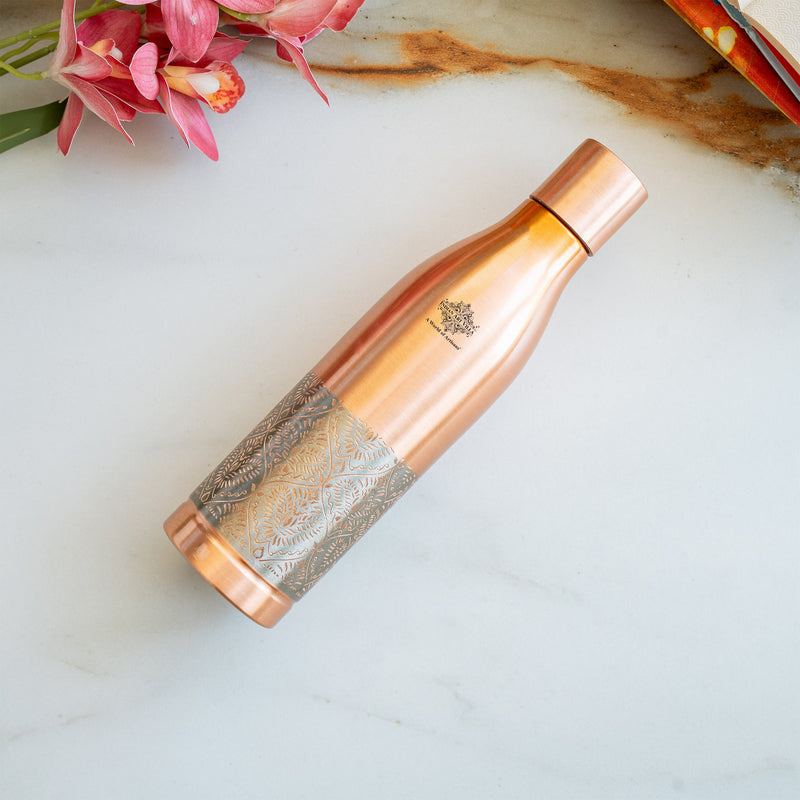 Pure Copper Bottle - Half Embossed Authentic Design