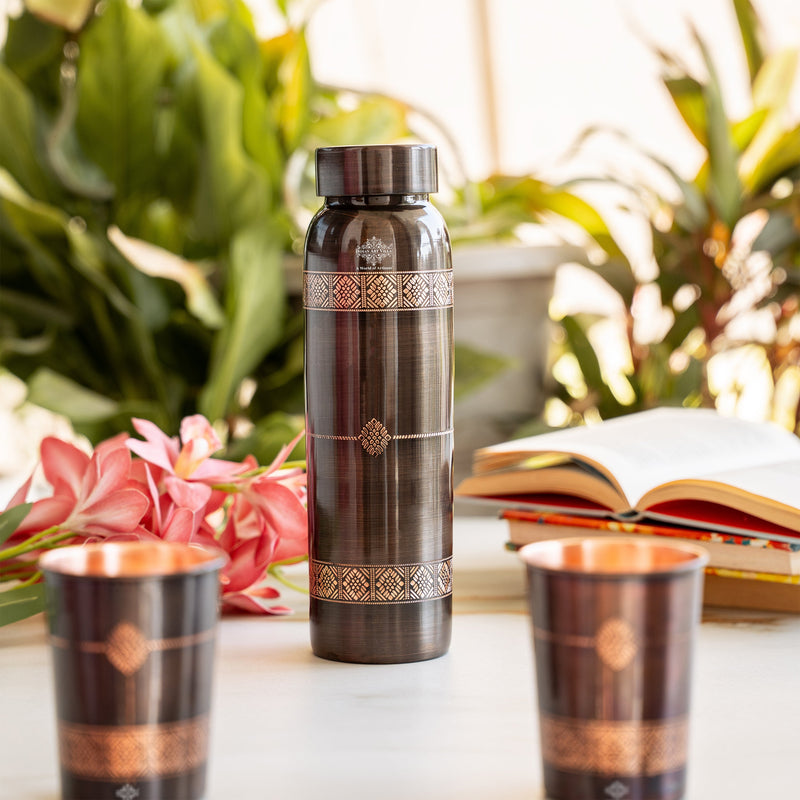 Pure Copper Drinkware Gift Set With Embossed Design