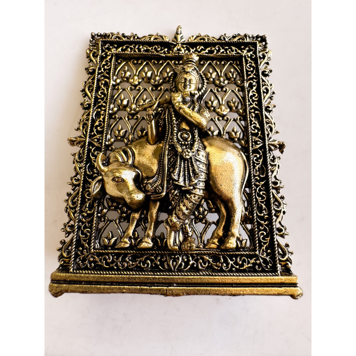 Pure Brass Miniature Krishna Ji Murti with Cow - 7.87 cm