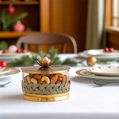 Brass Decorative Multipurpose Bowl with Lid & Lotus Design Knob