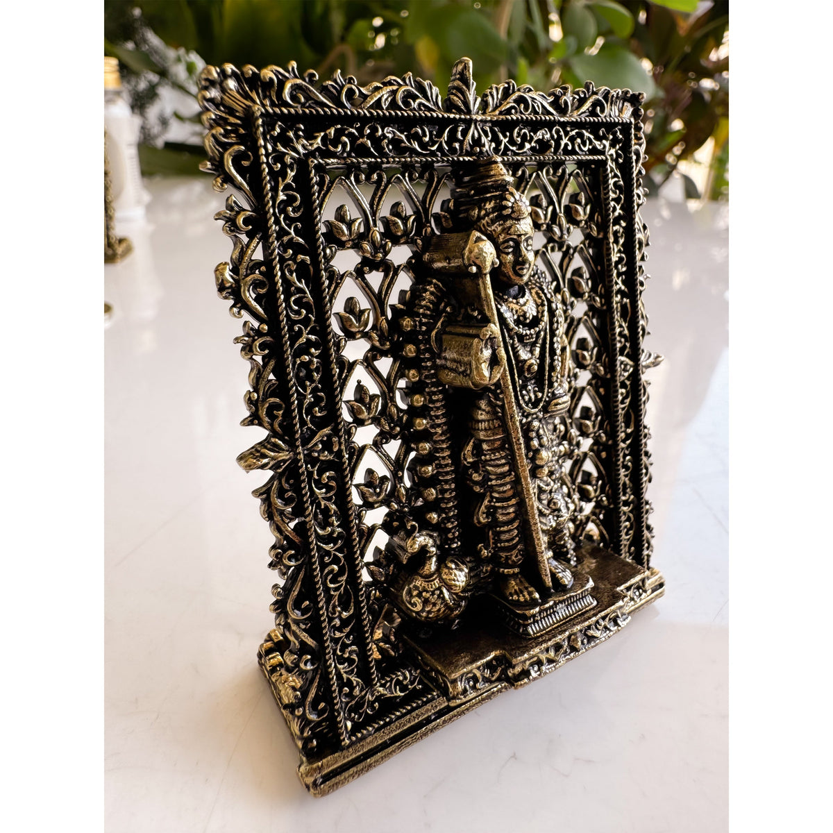 Pure Brass Miniature Murugan Ji Murti with Ornate Border - 7.37 cm