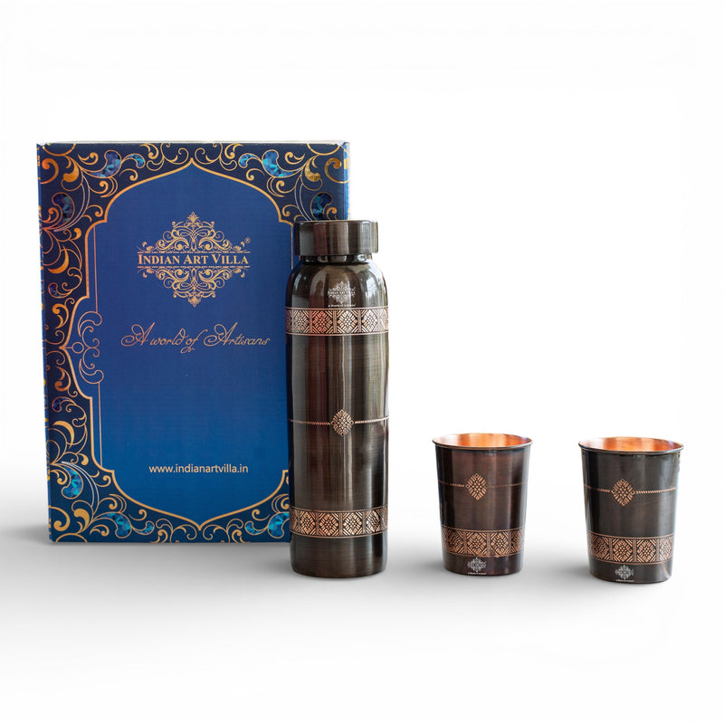 Pure Copper Drinkware Gift Set With Embossed Design