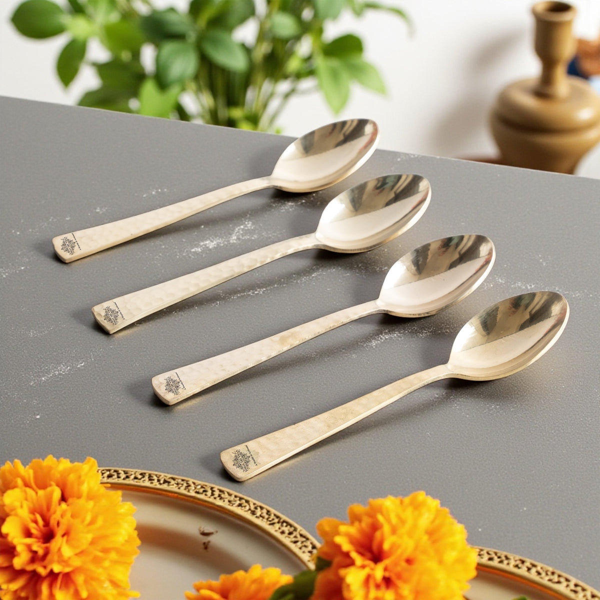 Pure Brass Hammered Design Spoon
