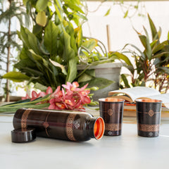 Pure Copper Drinkware Gift Set With Embossed Design