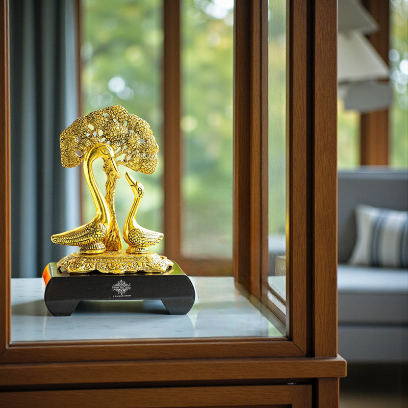 Brass Finish Swan Pair Showpiece – 22 cm Décor Gift