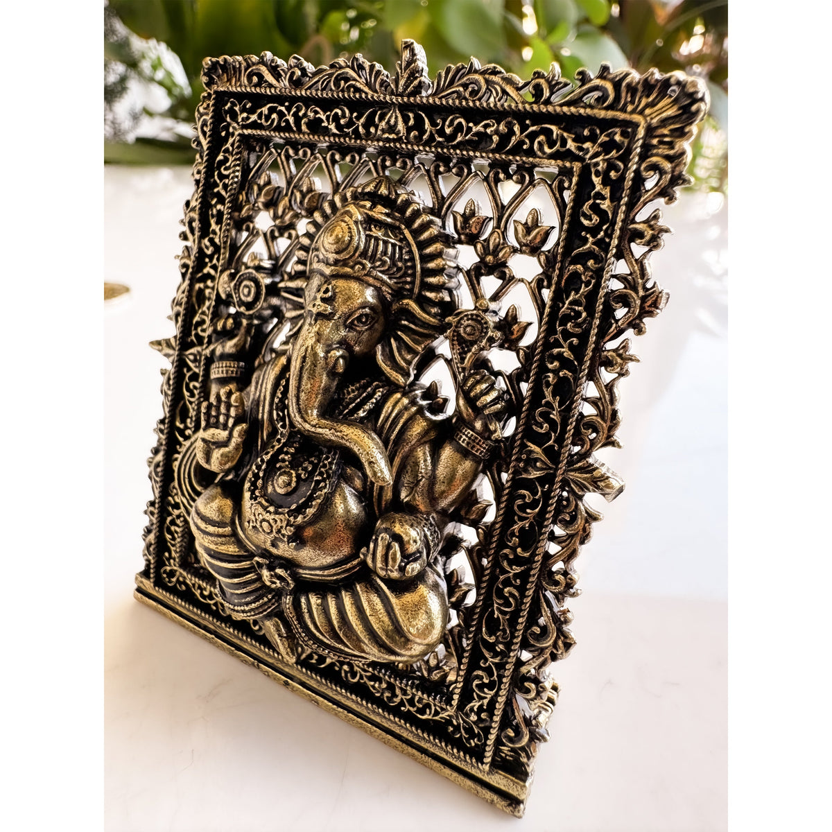 Pure Brass Miniature Ganesha Idol in Frame - 7.37 cm