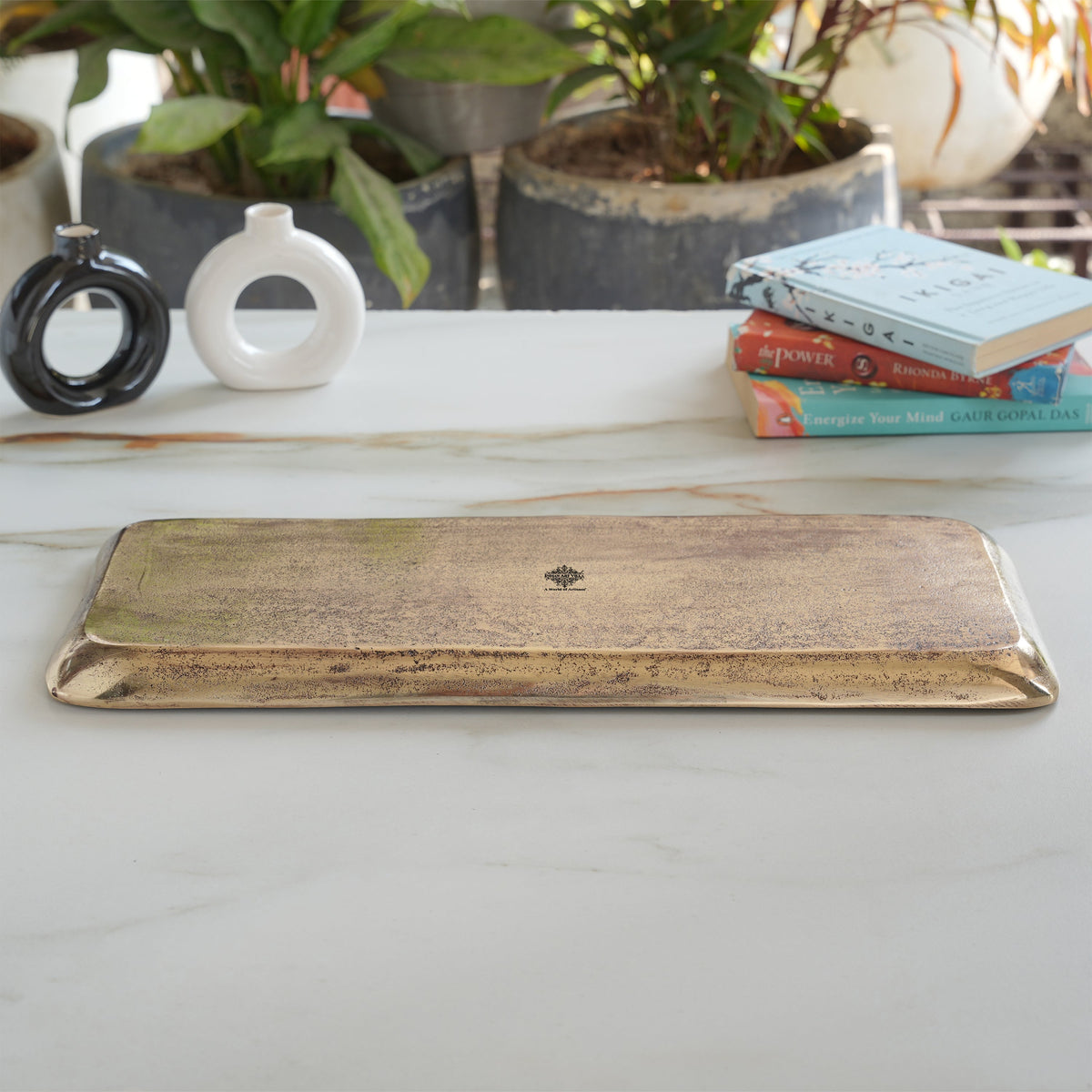 Brass Finish Handmade Tray 17.8 Inches