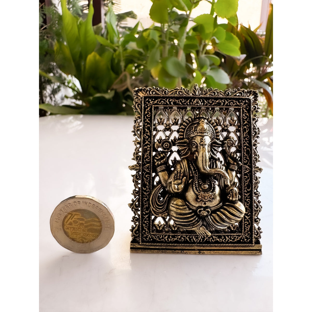 Pure Brass Miniature Ganesha Idol in Frame - 7.37 cm