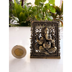 Pure Brass Miniature Ganesha Idol in Frame - 7.37 cm