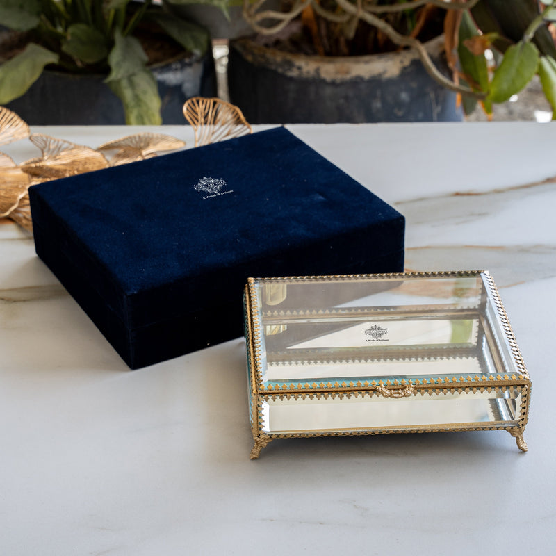 Brass & Glass Decorative Box with Embossed Shine Finish