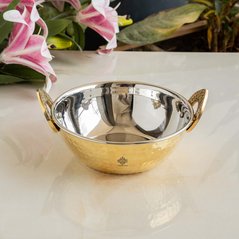 Brass Steel Kadai With Hammered Design- Tableware & Serveware