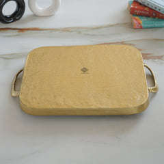 Brass Finish Tray With Both Side Handle 14.5 Inches Length