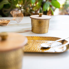 Hammered Aluminium Condiment Bowl Set with Wooden Lid & Steel Spoons